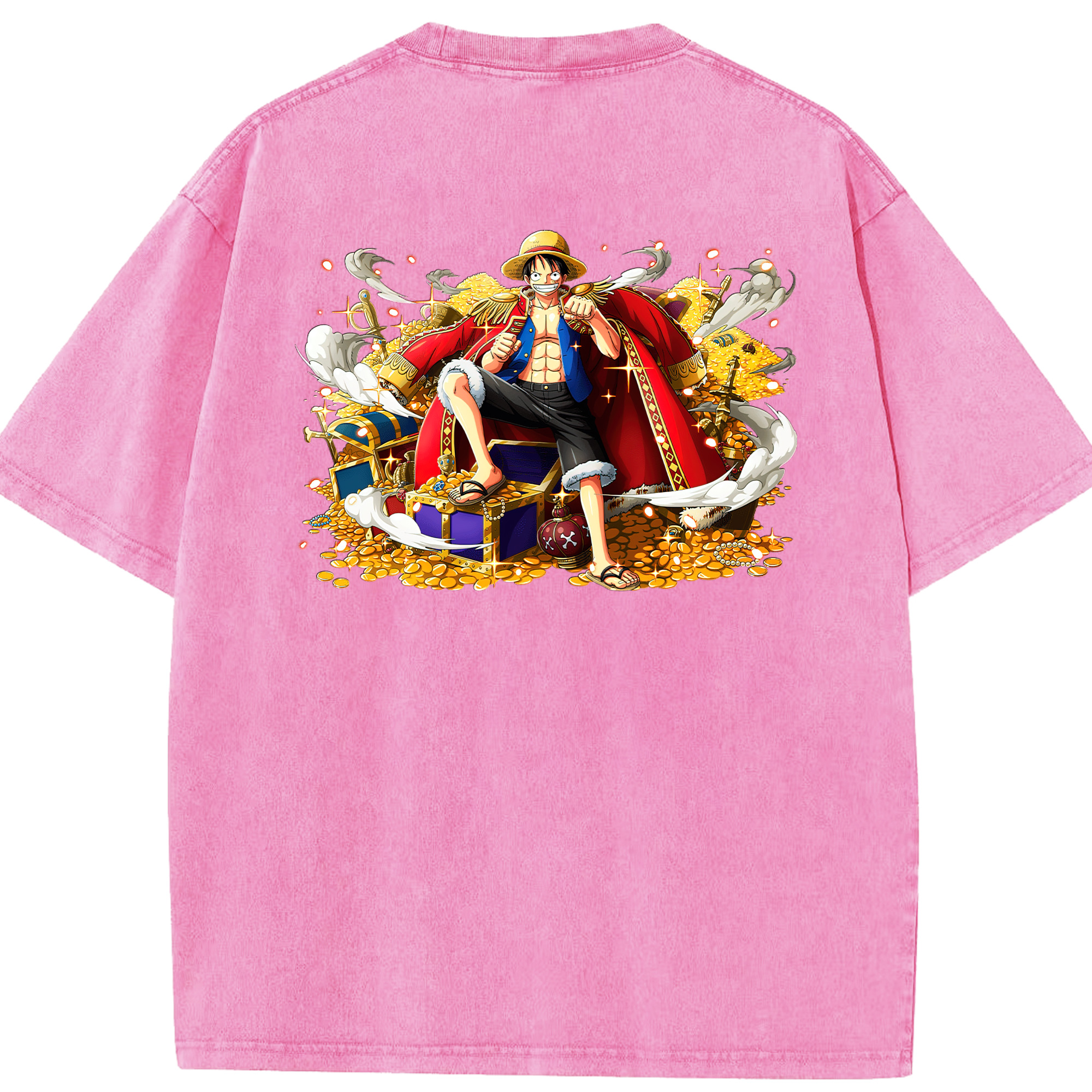 ワンピース モンキー・D・ルフィ ONE PIECE Monkey D. Luffy 綿100% ヴィンテージ風 半袖Tシャツ（背面プリント）
